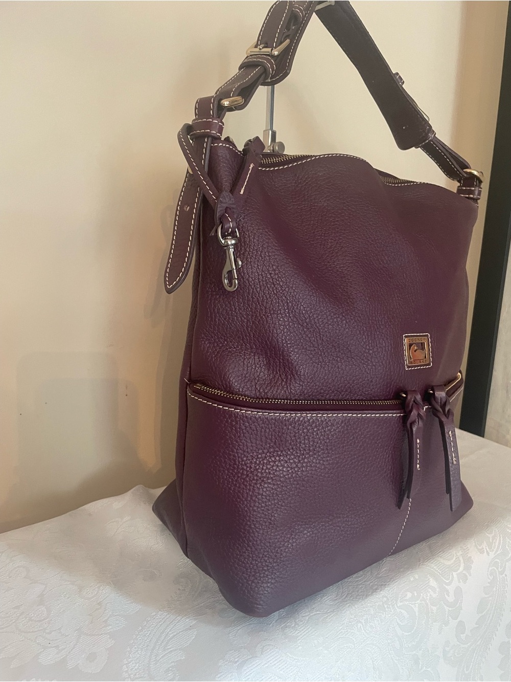 Dooney & Bourke Gracie Plum Pebbled Leather Hobo Shoulder Bag - Picture 4 of 11
